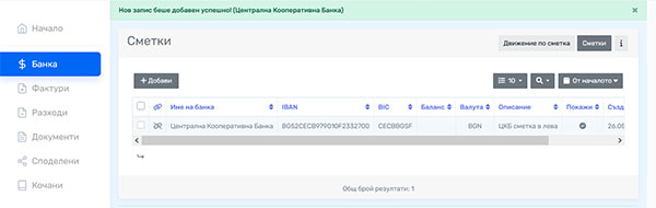 списък с банкови сметки